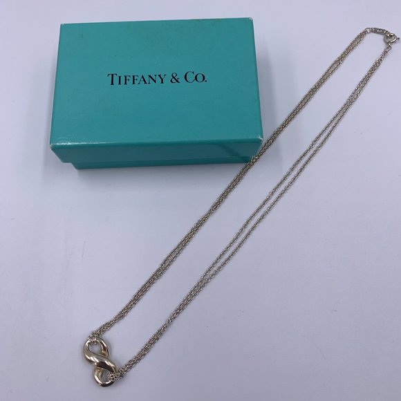 Authentic Tiffany & Co 925 Silver Infinity Pendant with Double Chain Necklace - Picture 2 of 9